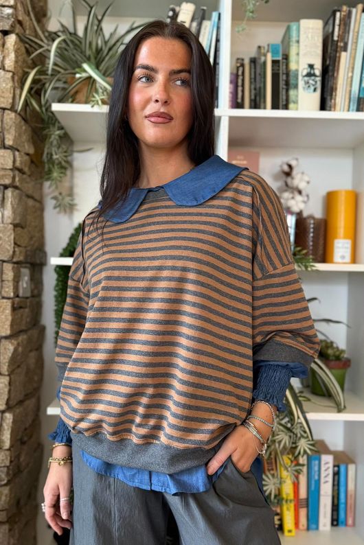Sunday Morning Relaxed Sweatshirt Grey & Camel